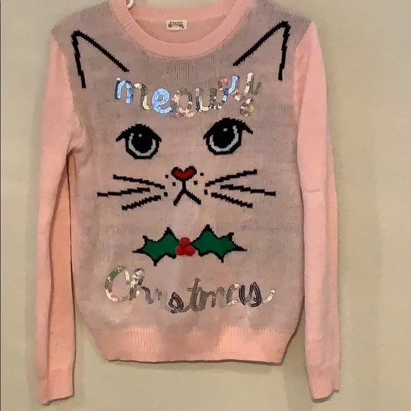Ten Sixty Sherman Sweaters Pink Cat Christmas Sweater Meowy